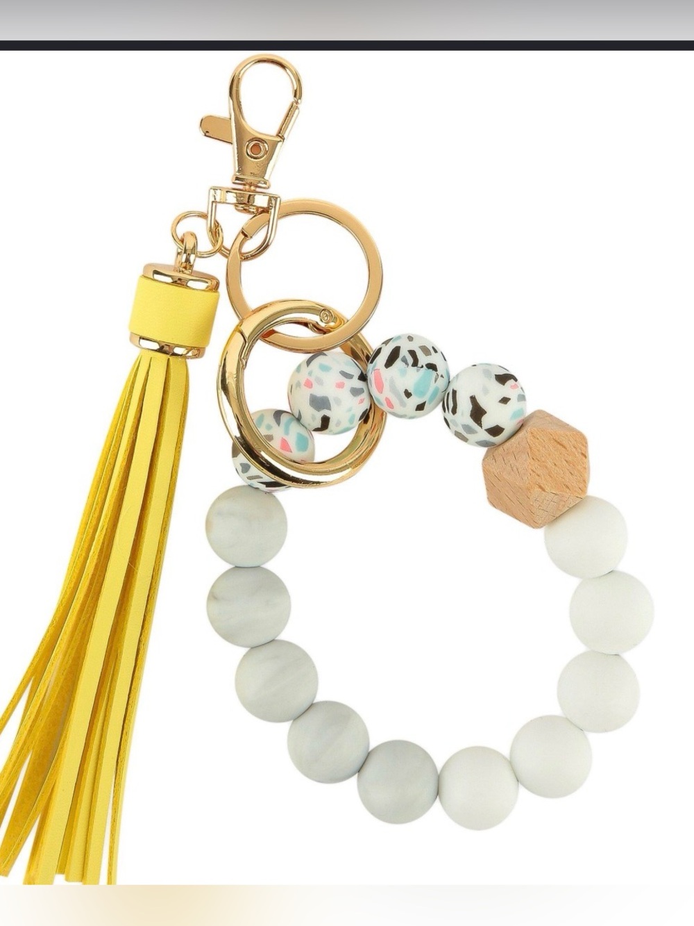 Iron Orchid Yellow Tassel & Beaded Key Ring Card Holder